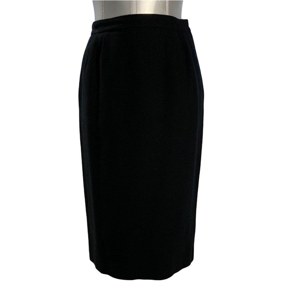 Tahari 8 VTG Pencil Skirt Black 100% Pure Wool Side Zip‎ Career Pockets Cute